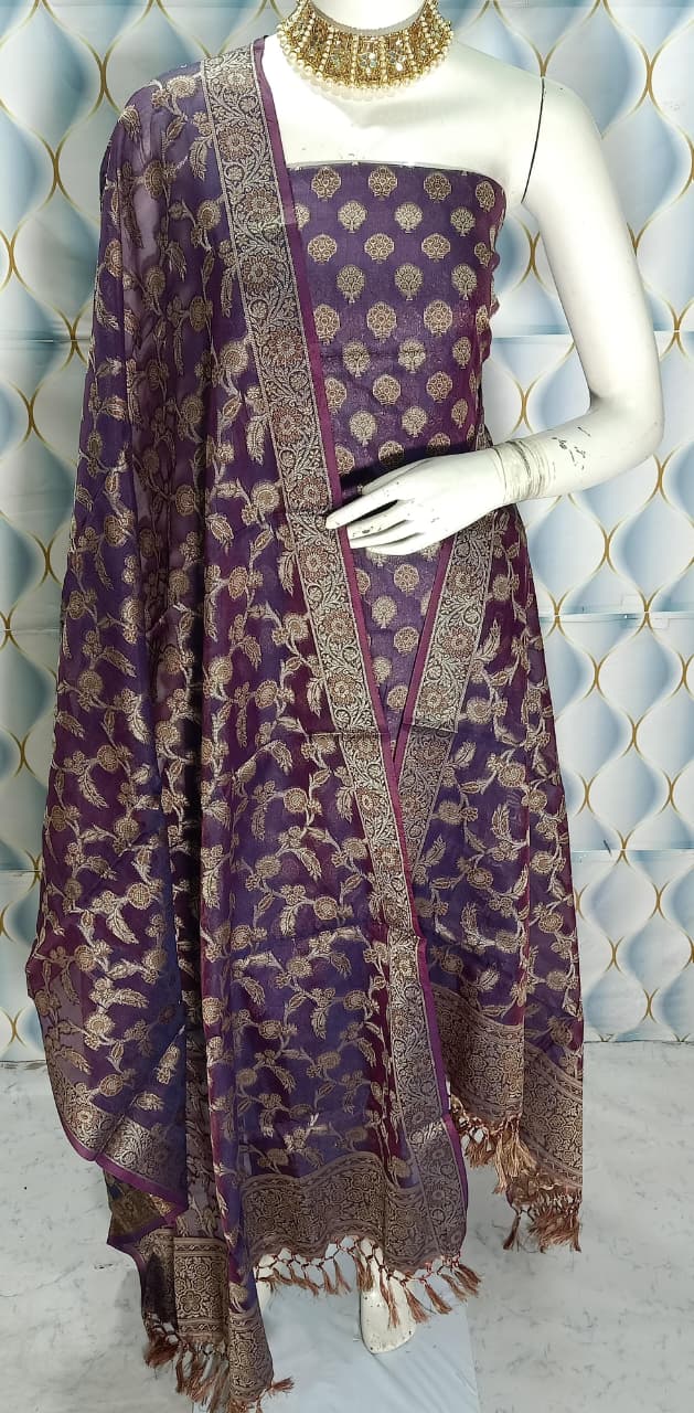 Pure banarsi chanderi silk suit piece 

 