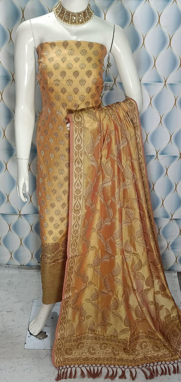 Pure banarsi chanderi silk suit piece 

 