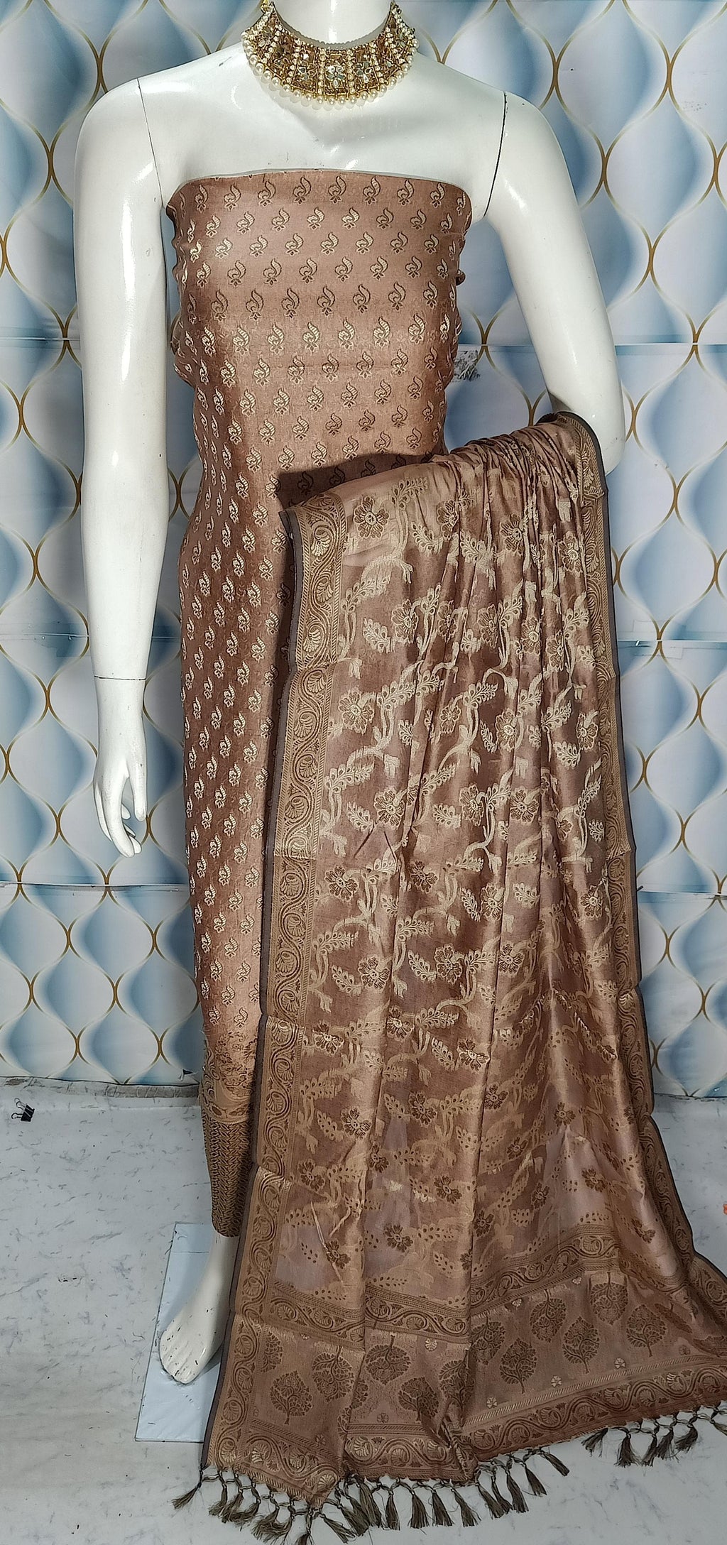 Pure banarsi chanderi silk suit piece 

 