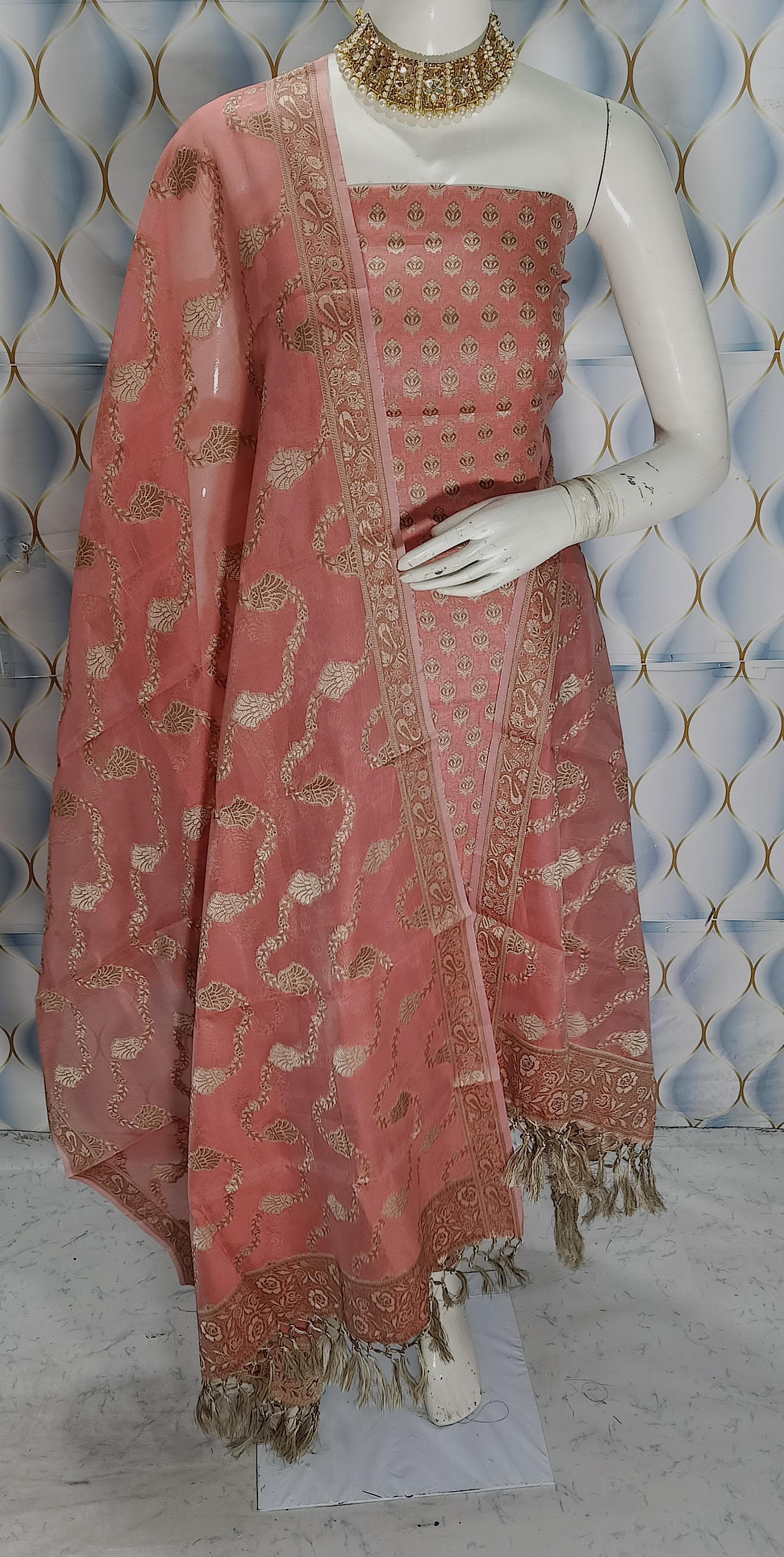 Pure banarsi chanderi silk suit piece 

 