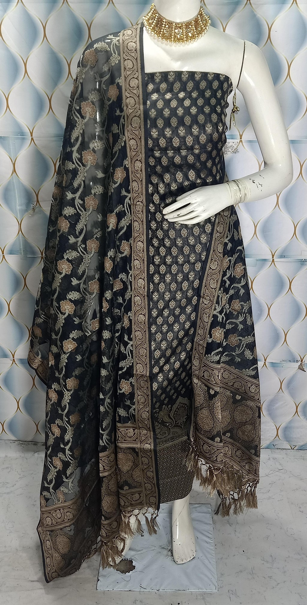 Pure banarsi chanderi silk suit piece 

 