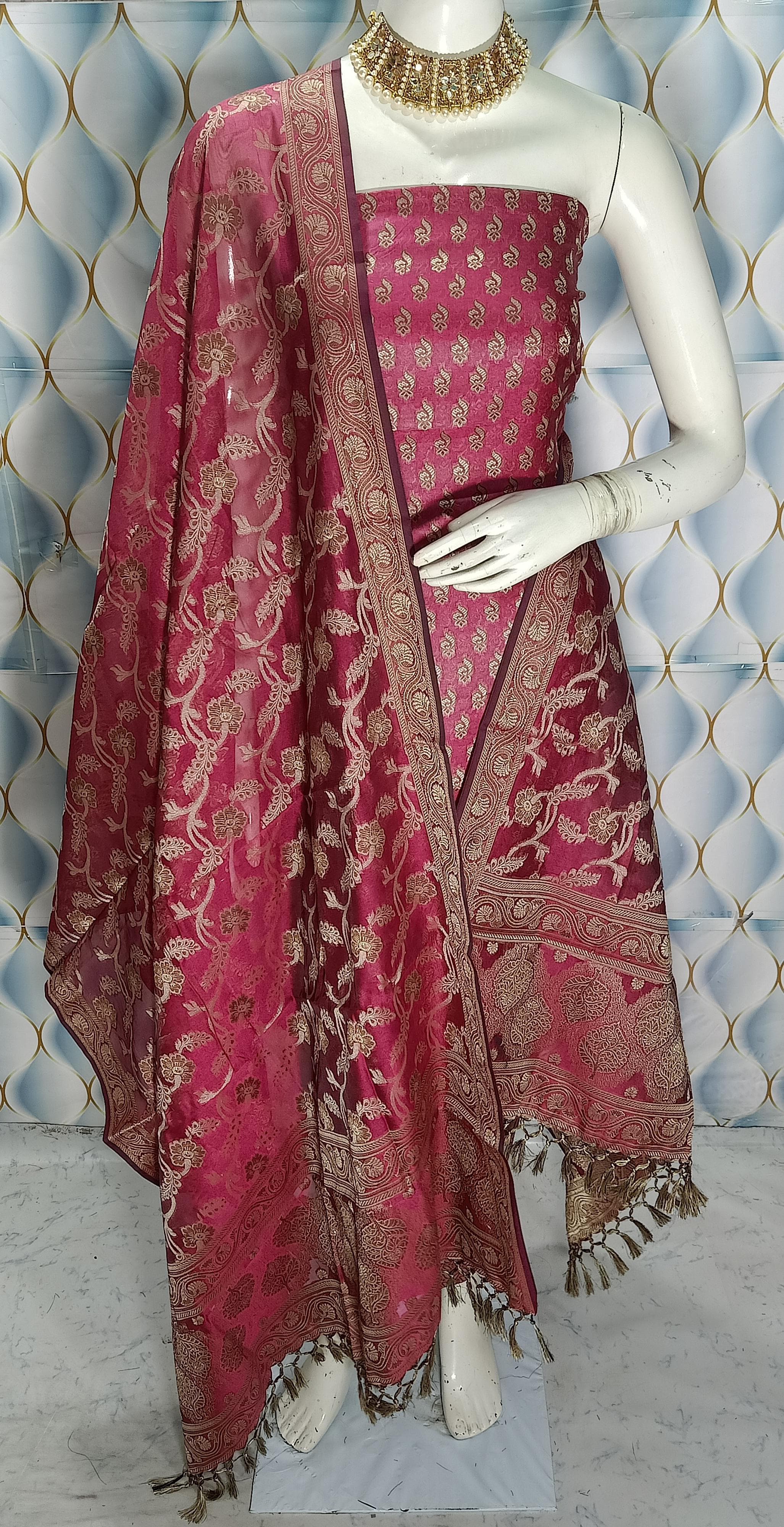 Pure banarsi chanderi silk suit piece 

 