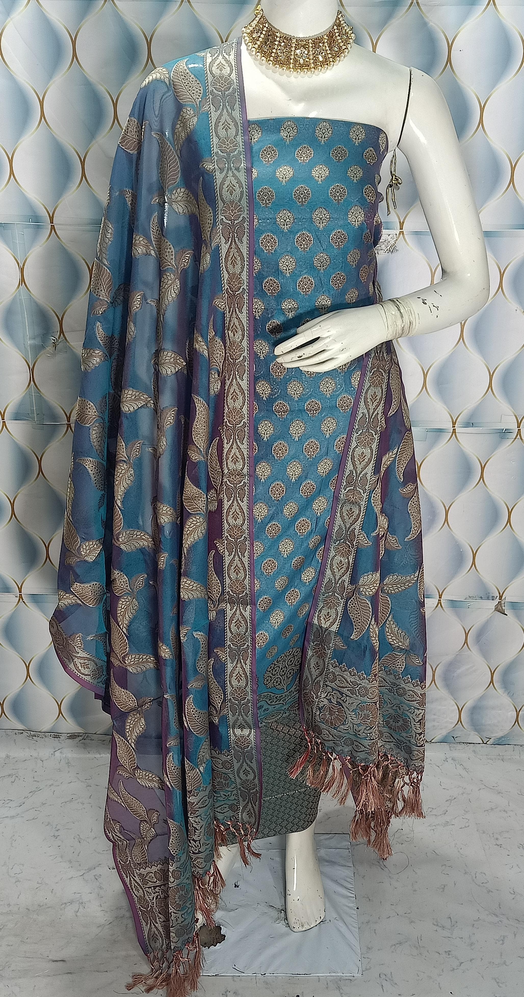 Pure banarsi chanderi silk suit piece 

 
