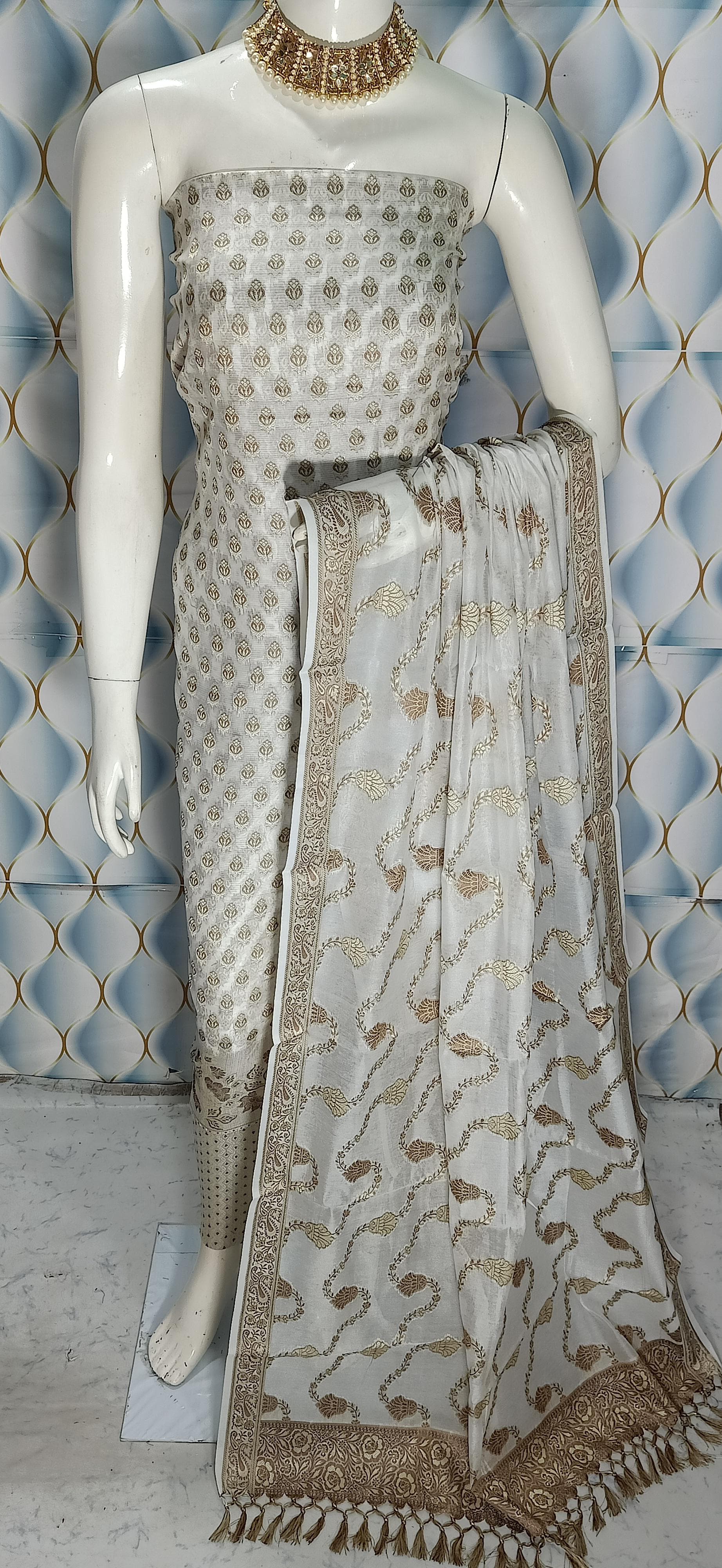 Pure banarsi chanderi silk suit piece 

 