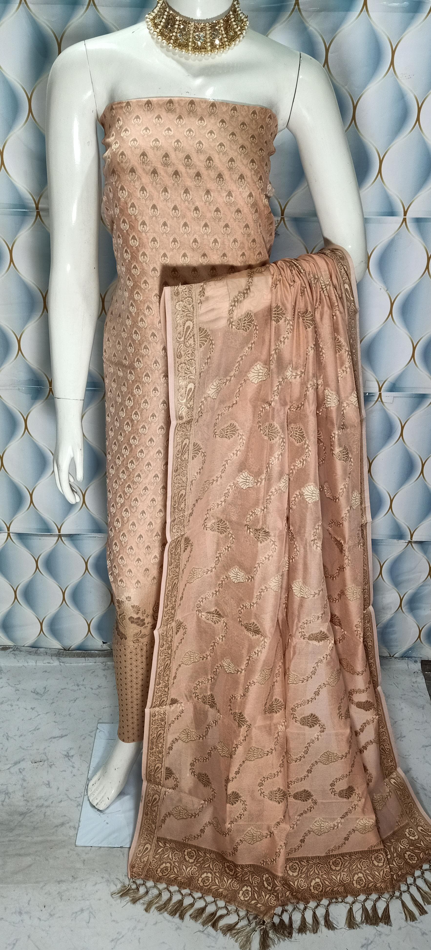 Pure banarsi chanderi silk suit piece 

 