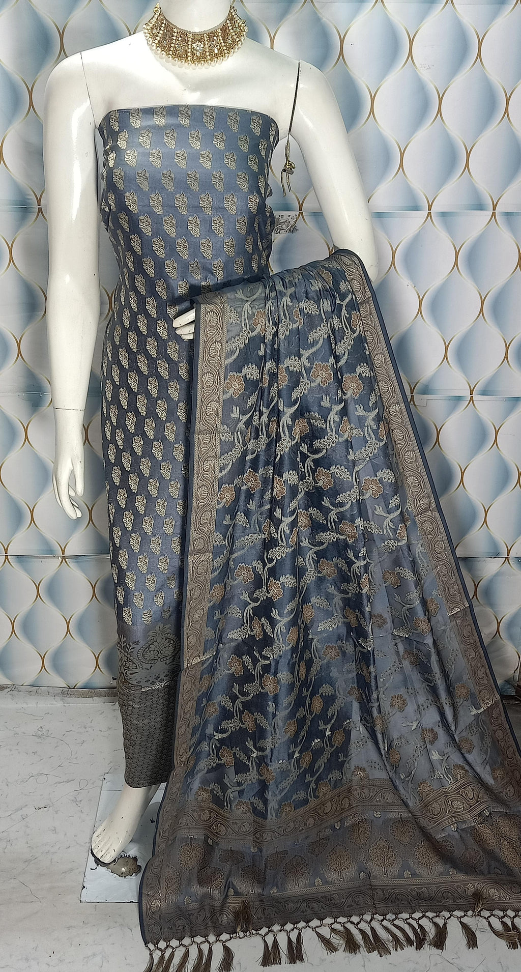 Pure banarsi chanderi silk suit piece 

 