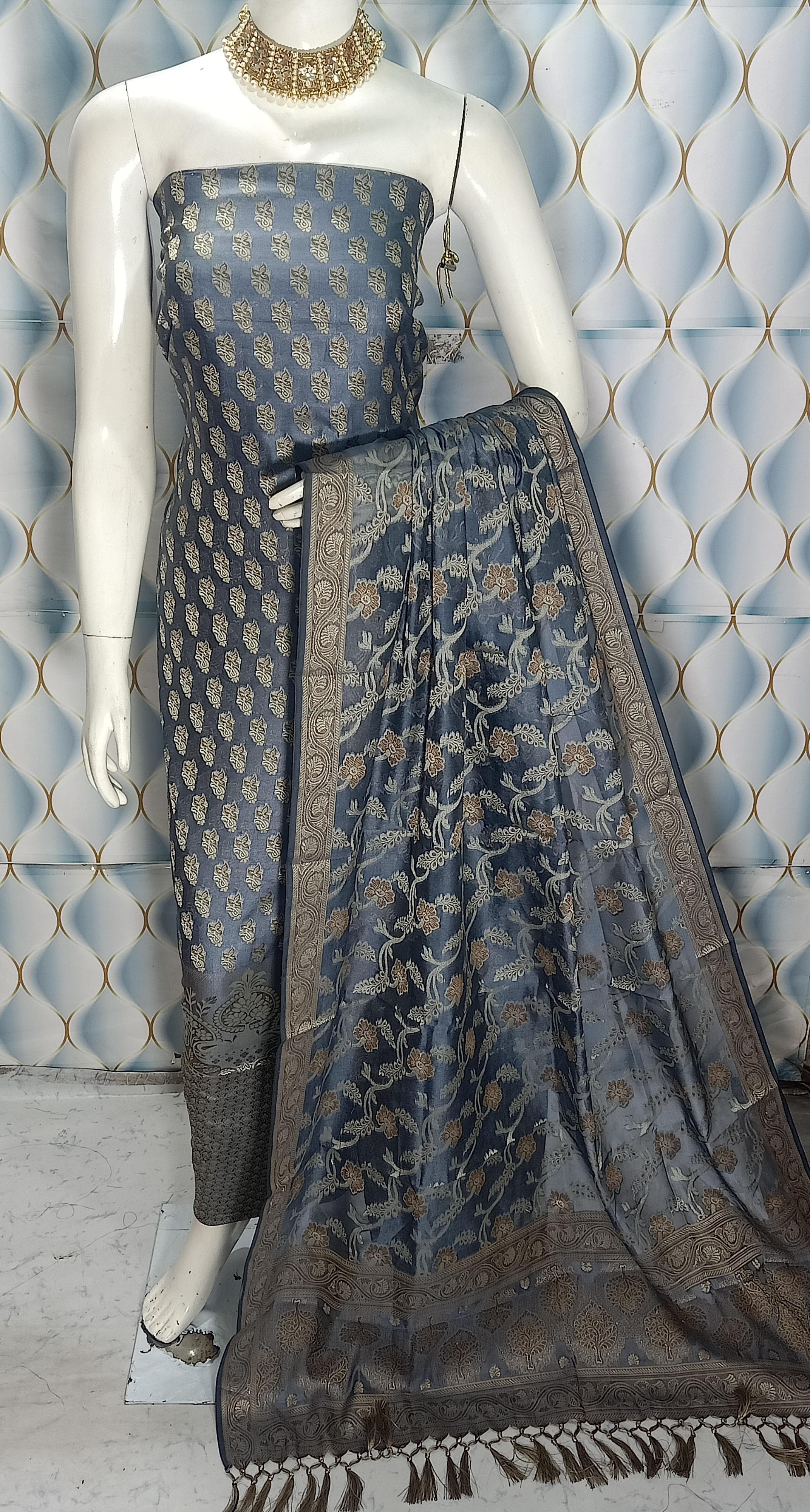Pure banarsi chanderi silk suit piece 

 