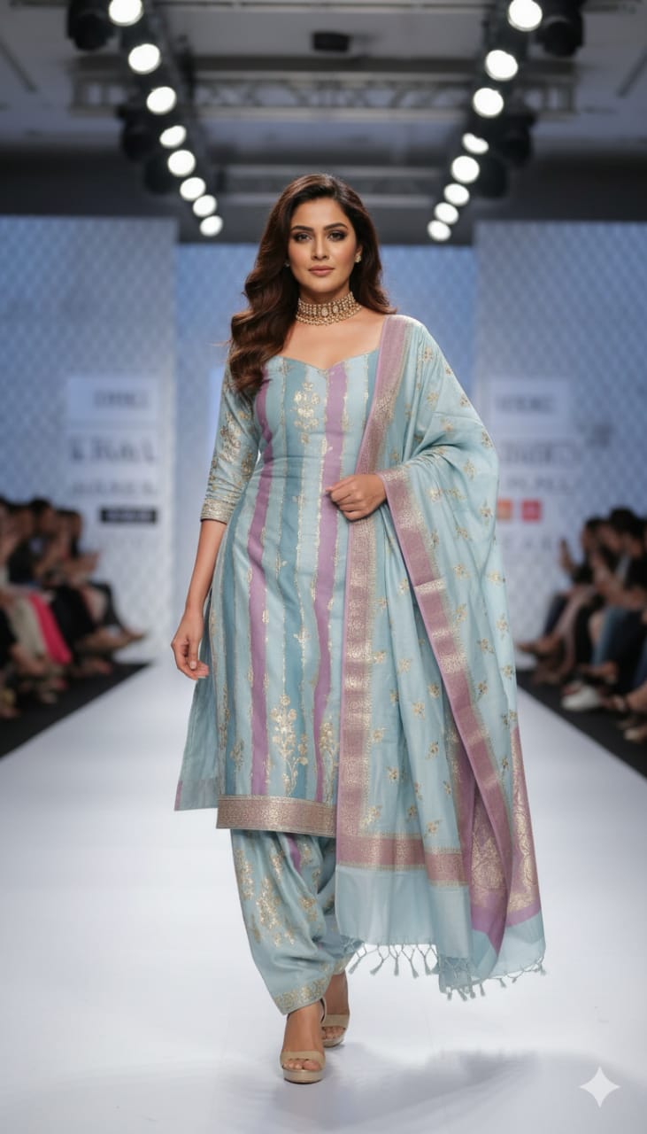 Pure banarsi chanderi silk suit piece