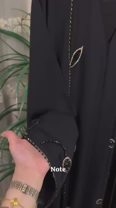 Premium Imported Nida Party Wear Abaya with Handwork & Black Hijab – Front Open